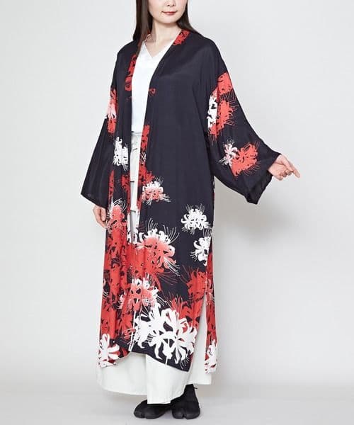 こ*ゃ様 人気　カヤ　絢爛UV羽織　彼岸花　赤　長羽織　UVカット　洗える着物