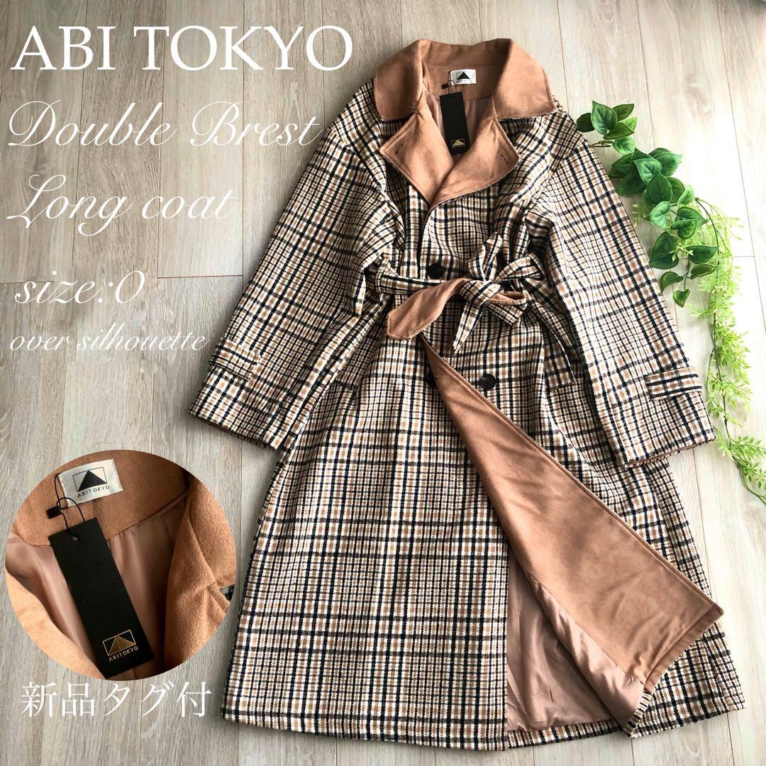 【新品】 ABI TOKYO ロングコート ダブルブレスト チェック柄 ベルト