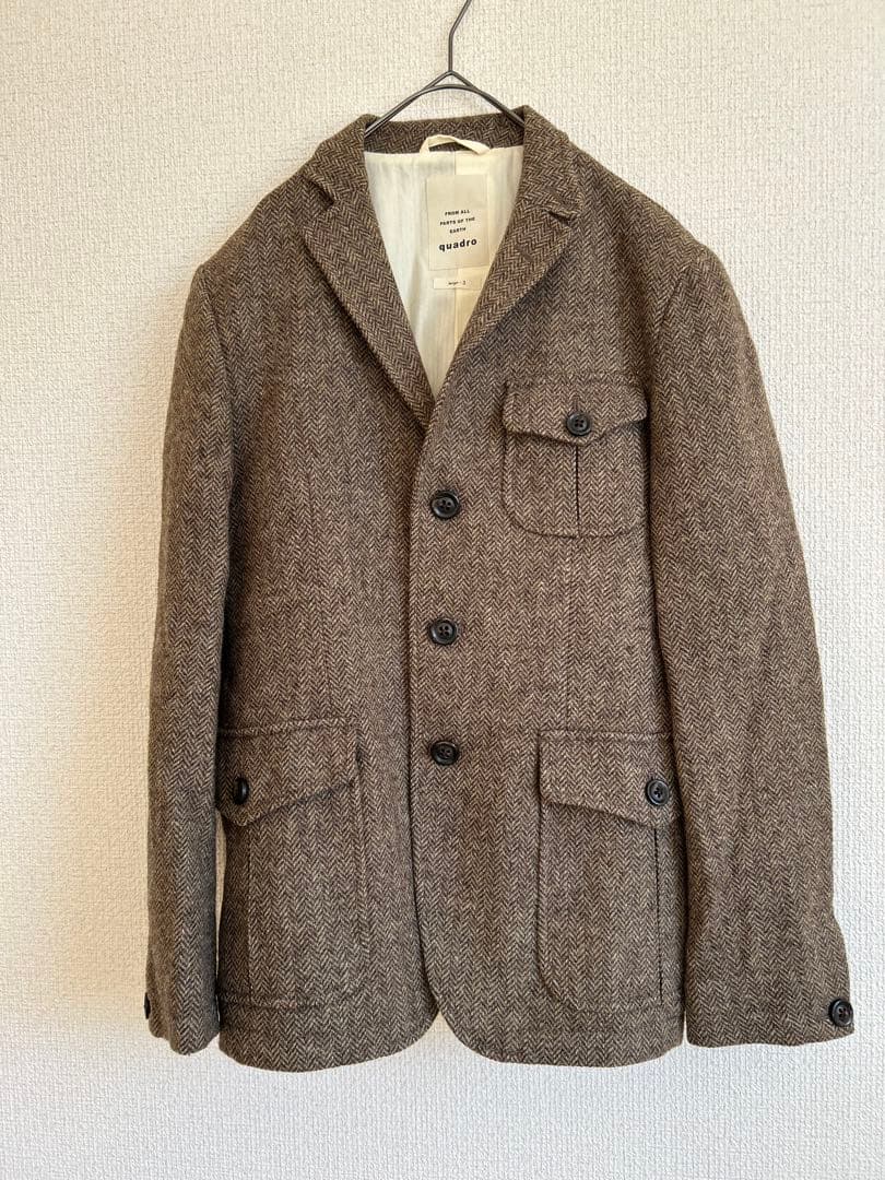 ✨極美品✨quadro ツイード ジャケット L ブラウン ヘリンボーン日本製