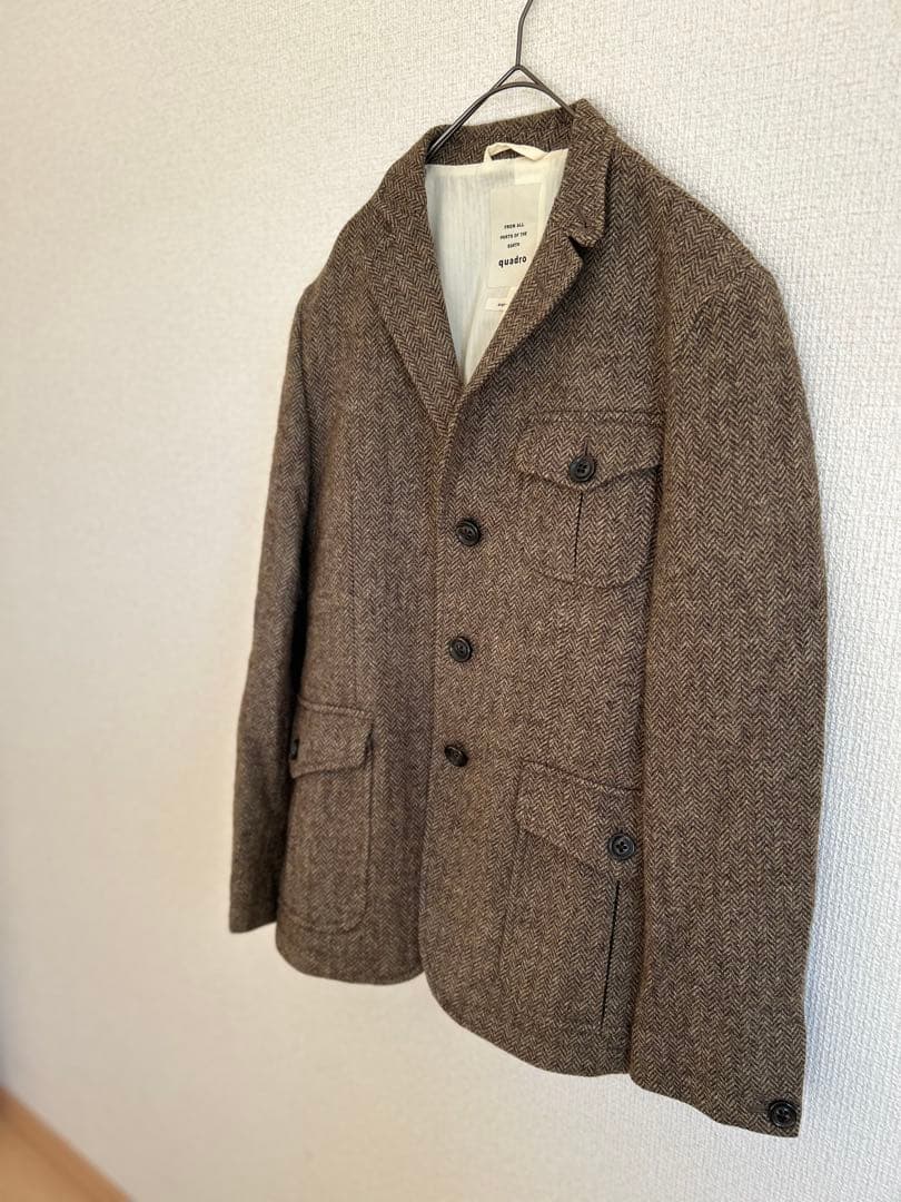 ✨極美品✨quadro ツイード ジャケット L ブラウン ヘリンボーン日本製