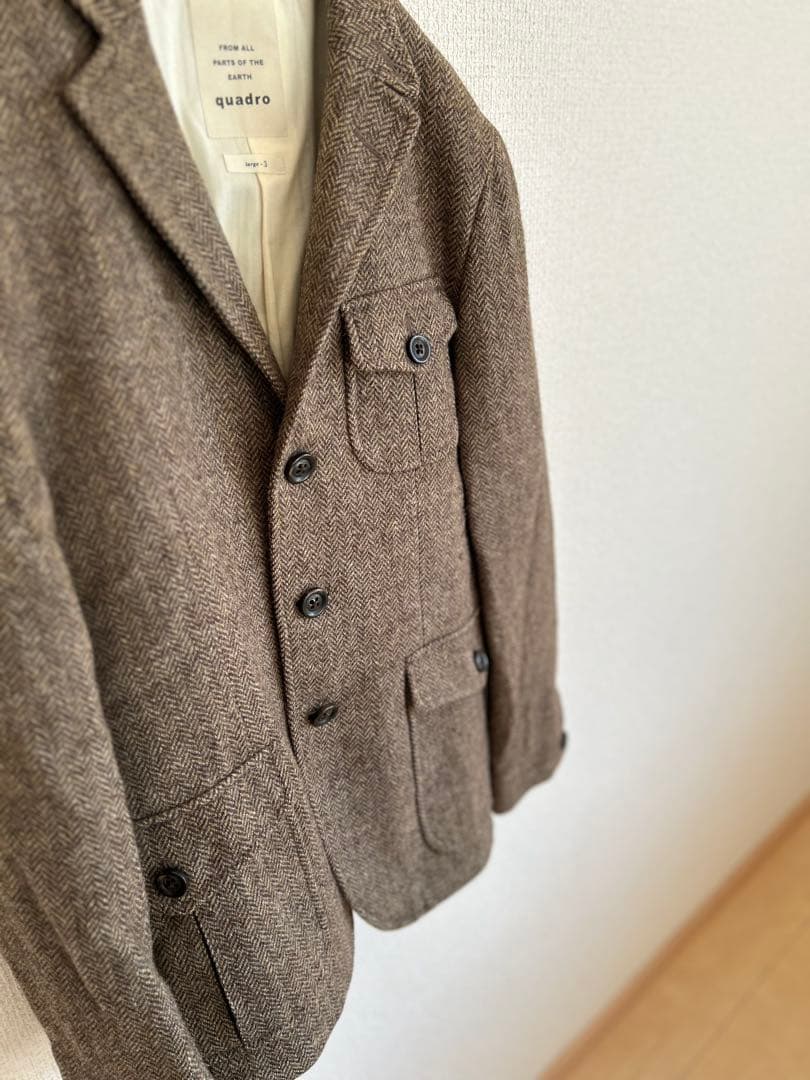 ✨極美品✨quadro ツイード ジャケット L ブラウン ヘリンボーン日本製