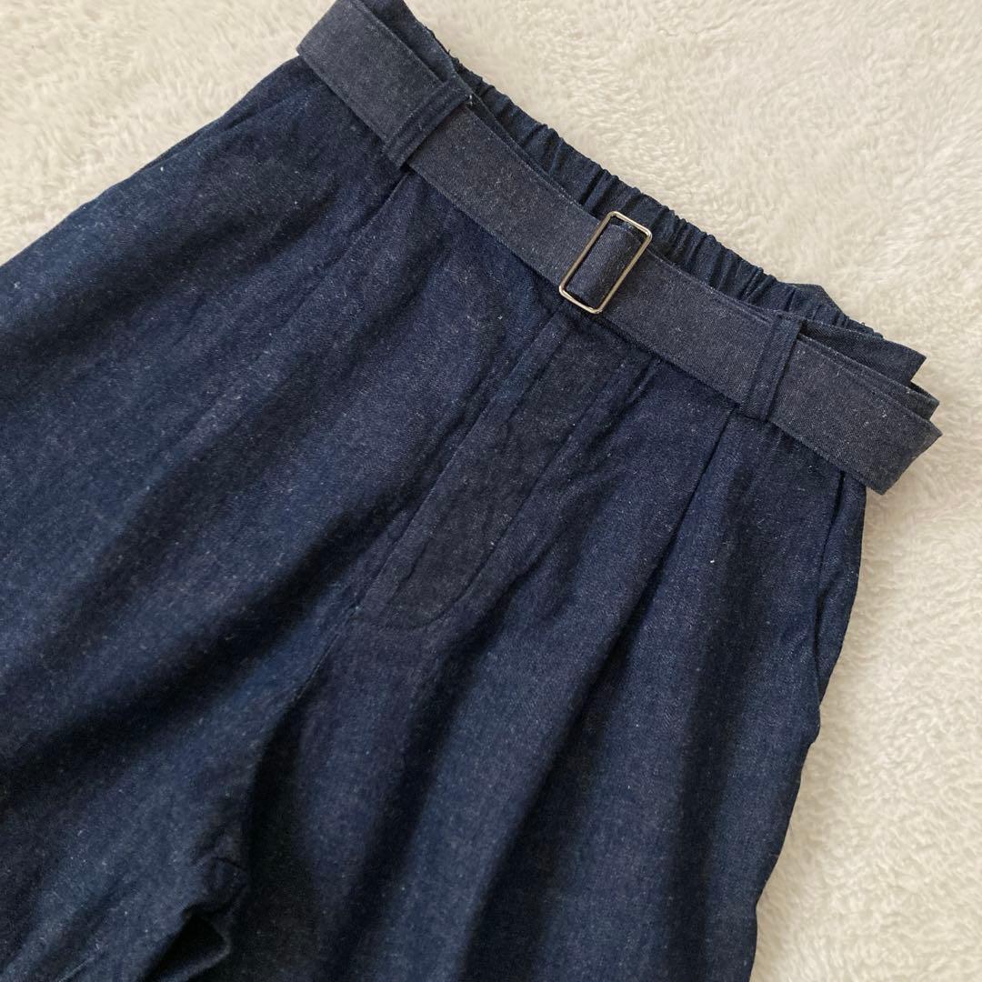美品☆ヴェリテクール　コパン　ベルト付きタックデニムパンツ　コットンリネン　M