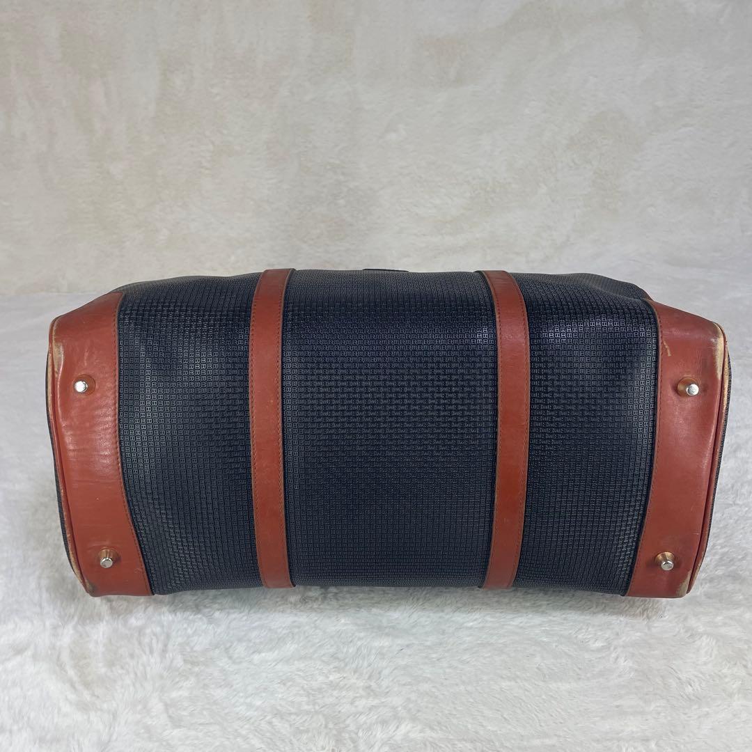 【美品】 BALLY バリー ボストンバッグ ロゴ金具 総柄 ブラック×ブラウン