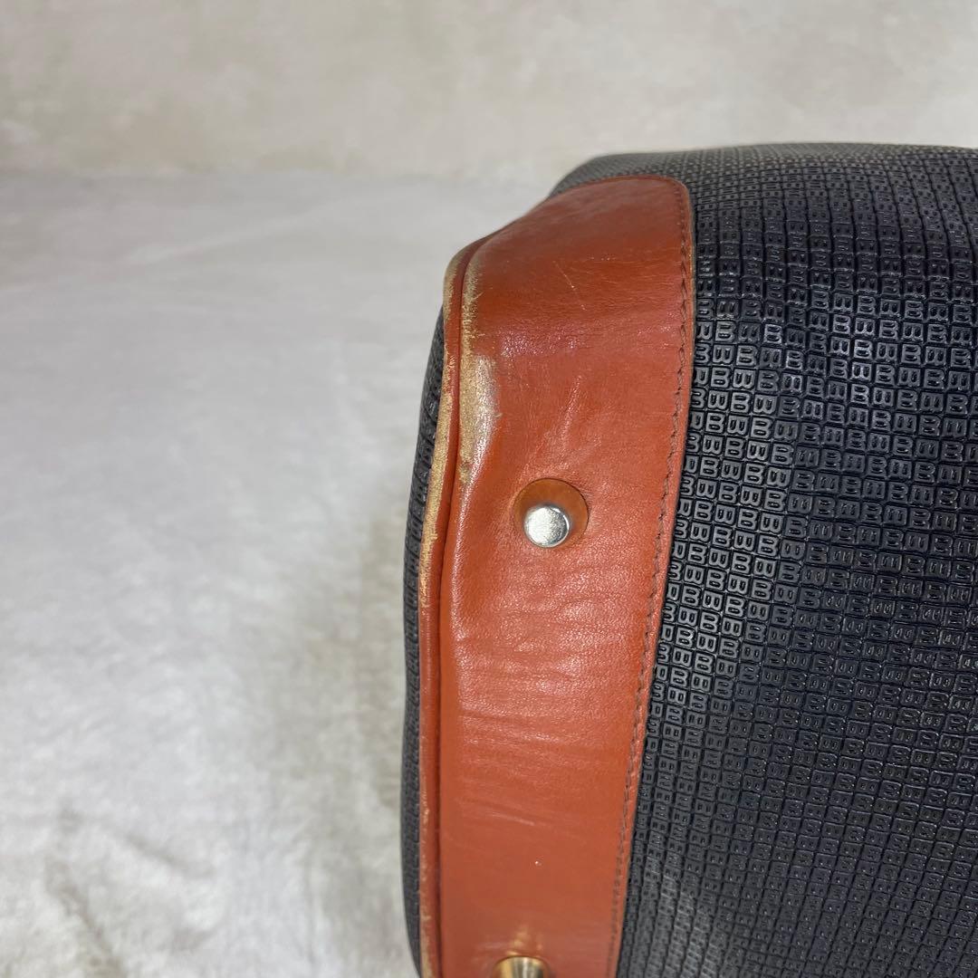 【美品】 BALLY バリー ボストンバッグ ロゴ金具 総柄 ブラック×ブラウン