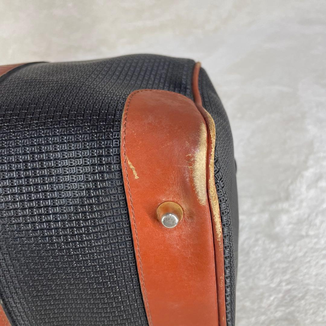 【美品】 BALLY バリー ボストンバッグ ロゴ金具 総柄 ブラック×ブラウン