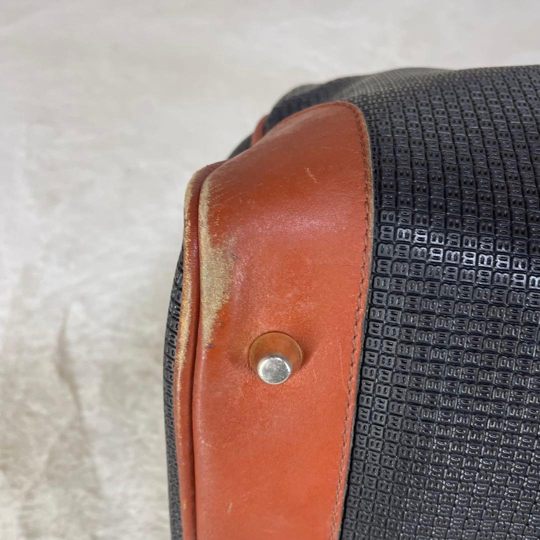 【美品】 BALLY バリー ボストンバッグ ロゴ金具 総柄 ブラック×ブラウン
