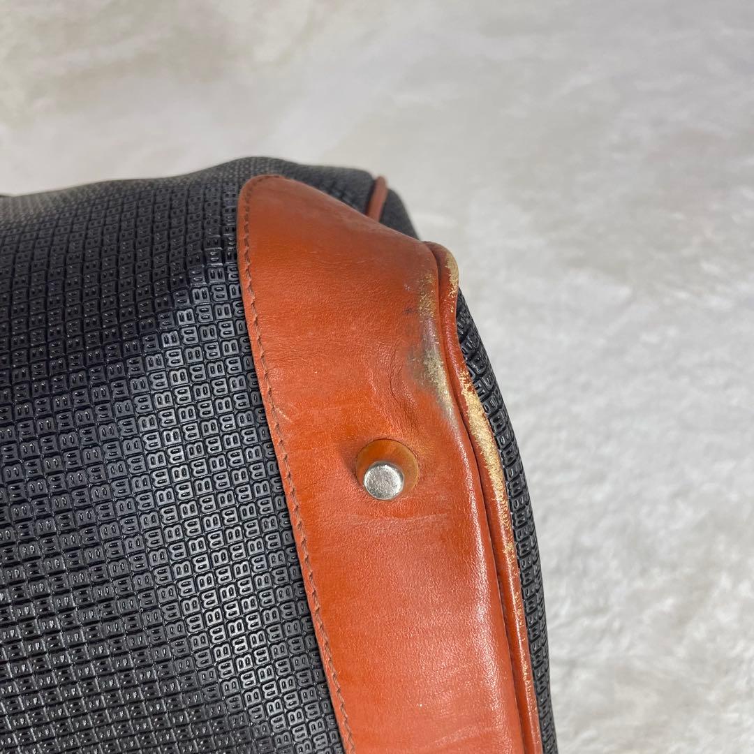 【美品】 BALLY バリー ボストンバッグ ロゴ金具 総柄 ブラック×ブラウン