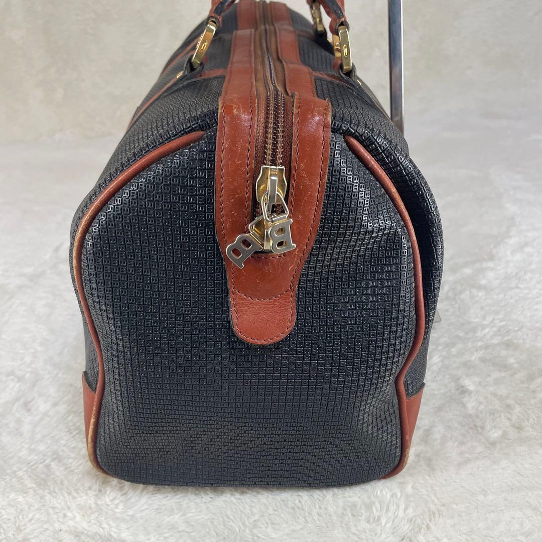【美品】 BALLY バリー ボストンバッグ ロゴ金具 総柄 ブラック×ブラウン