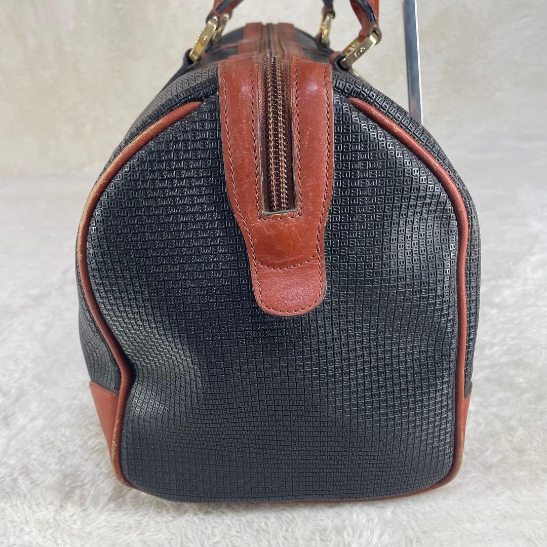 【美品】 BALLY バリー ボストンバッグ ロゴ金具 総柄 ブラック×ブラウン