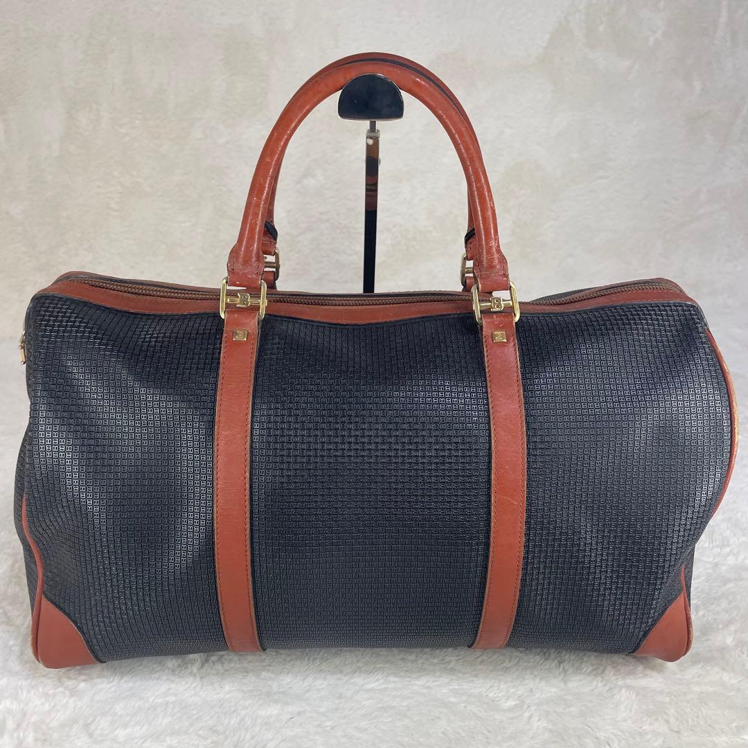 【美品】 BALLY バリー ボストンバッグ ロゴ金具 総柄 ブラック×ブラウン