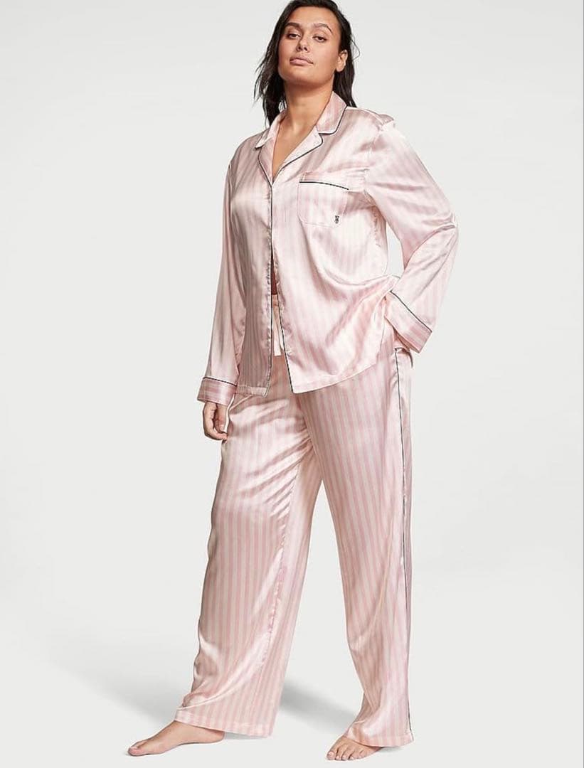 Victoria's Secret ピンクストライプ サテンパジャマセット