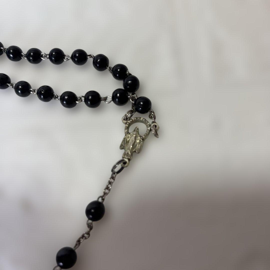 D&G Dolce&Gabbana ブラックビーズ十字架ネックレス