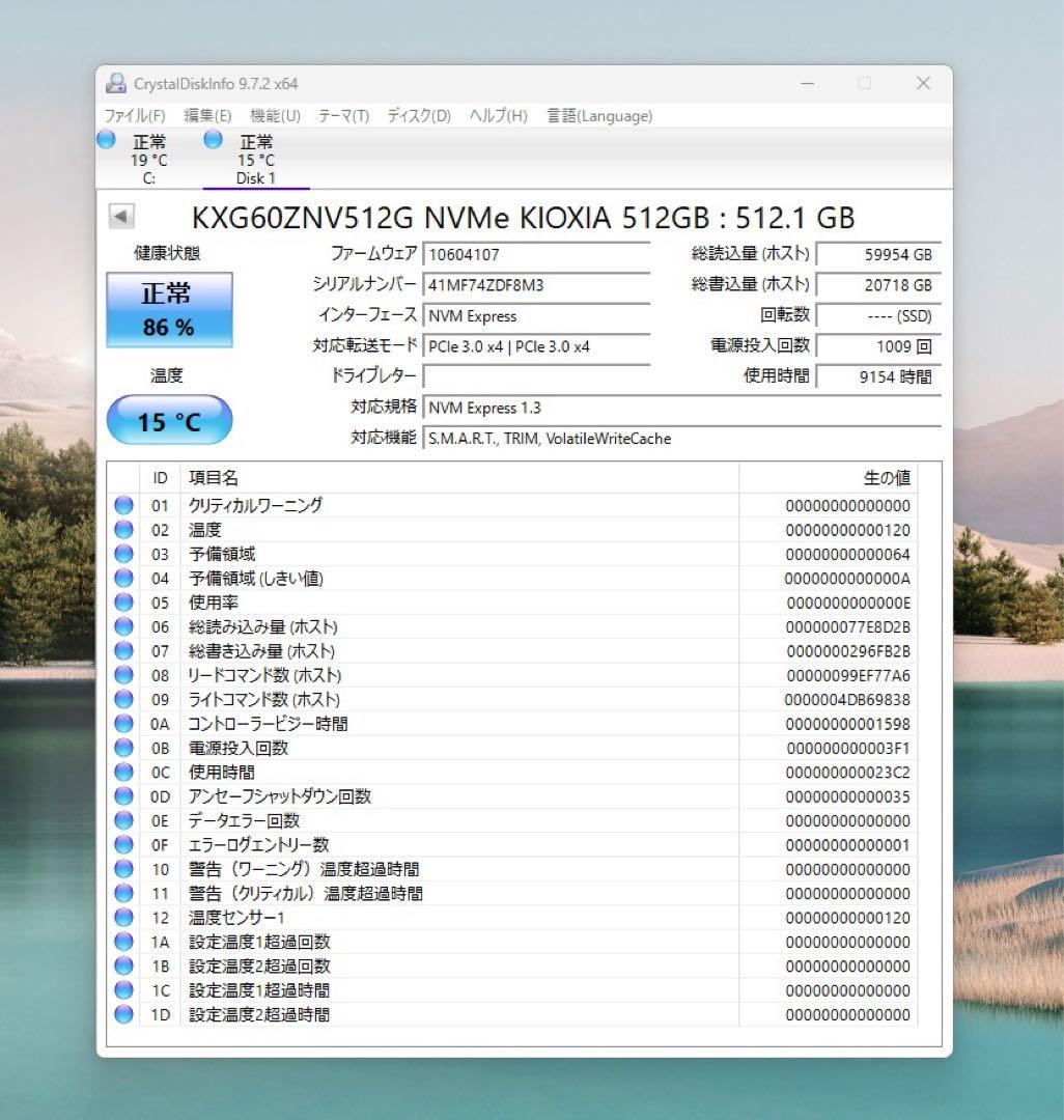 内蔵型SSD KIOXIA KXG60ZNV512G NMVe SSD 512GB 2280