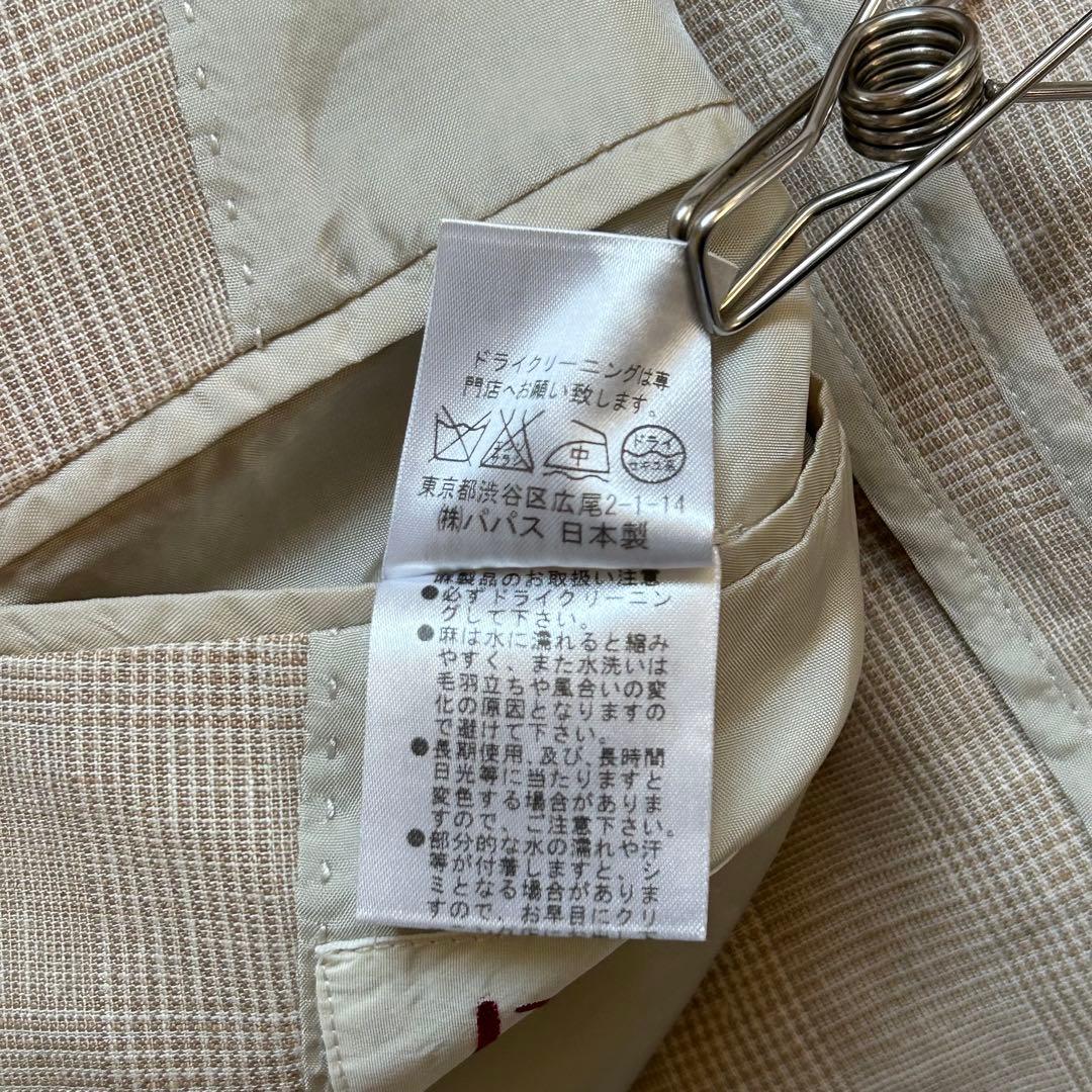 PAPAS パパス 麻混チェック テーラードジャケット48春秋