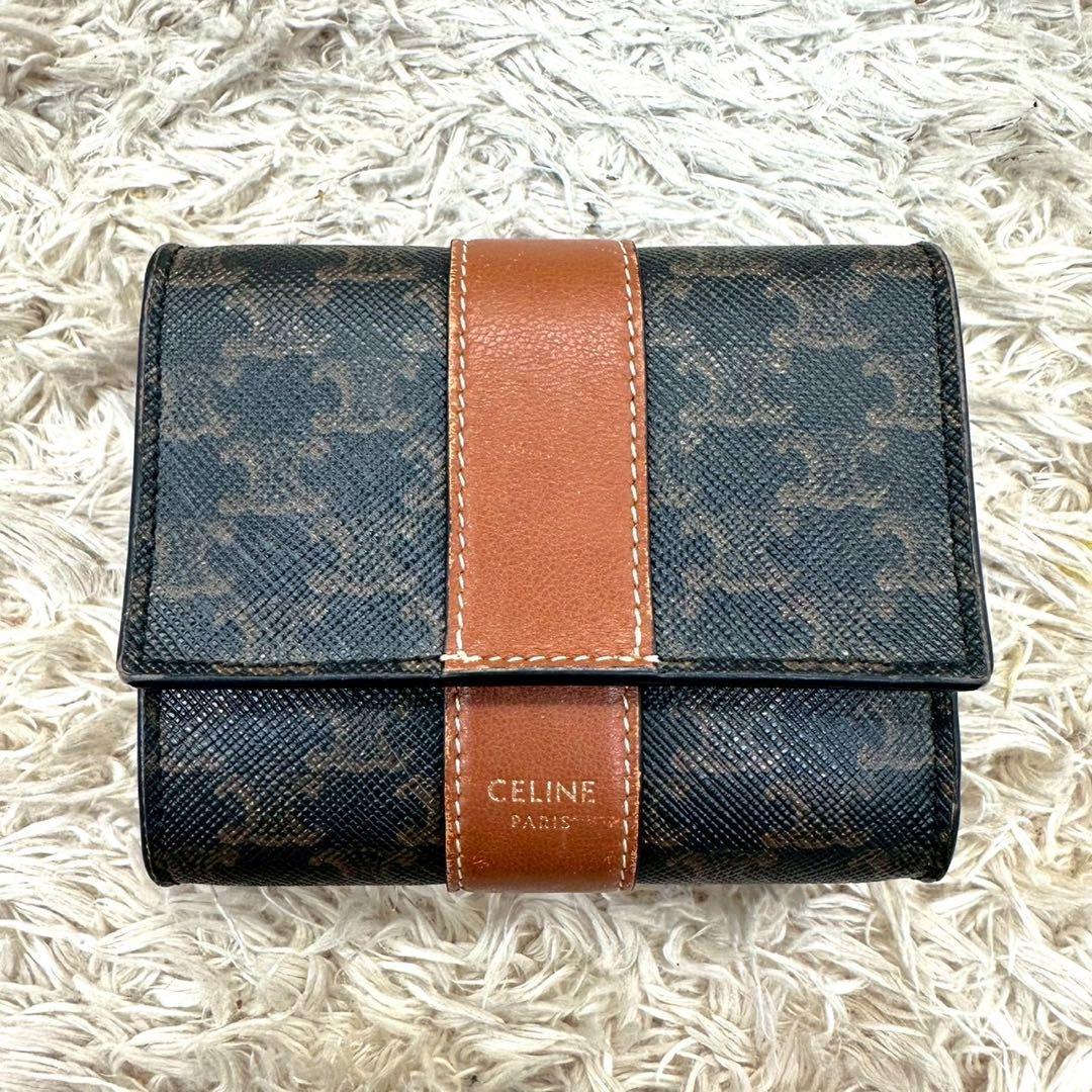 【極美品】CELINE 三つ折り財布 ブラウン トリオンフ 総柄