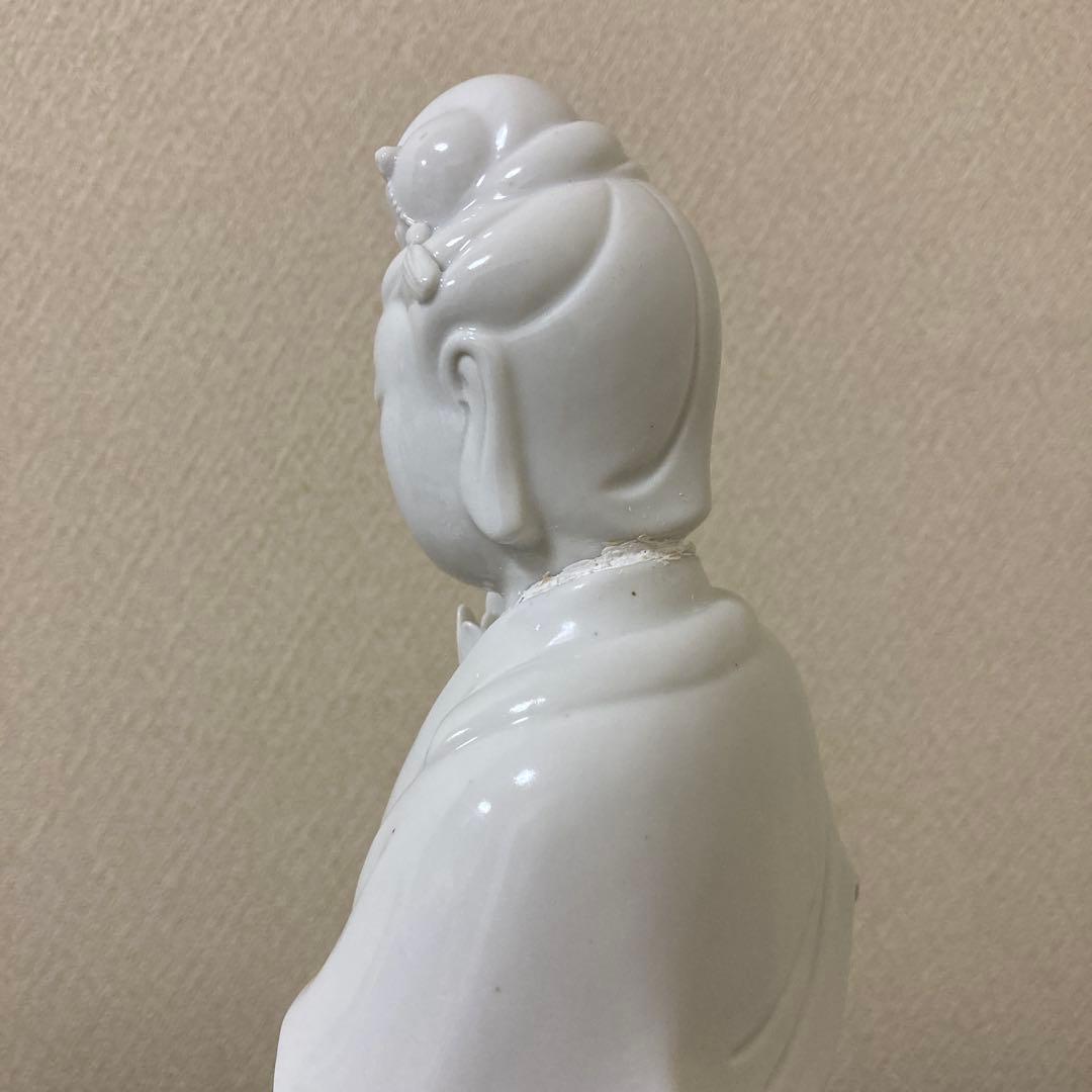 修復あり　中国美術　白磁　蓮上観音立像　置物　仏像〈検　徳化窯　観音菩薩　青磁