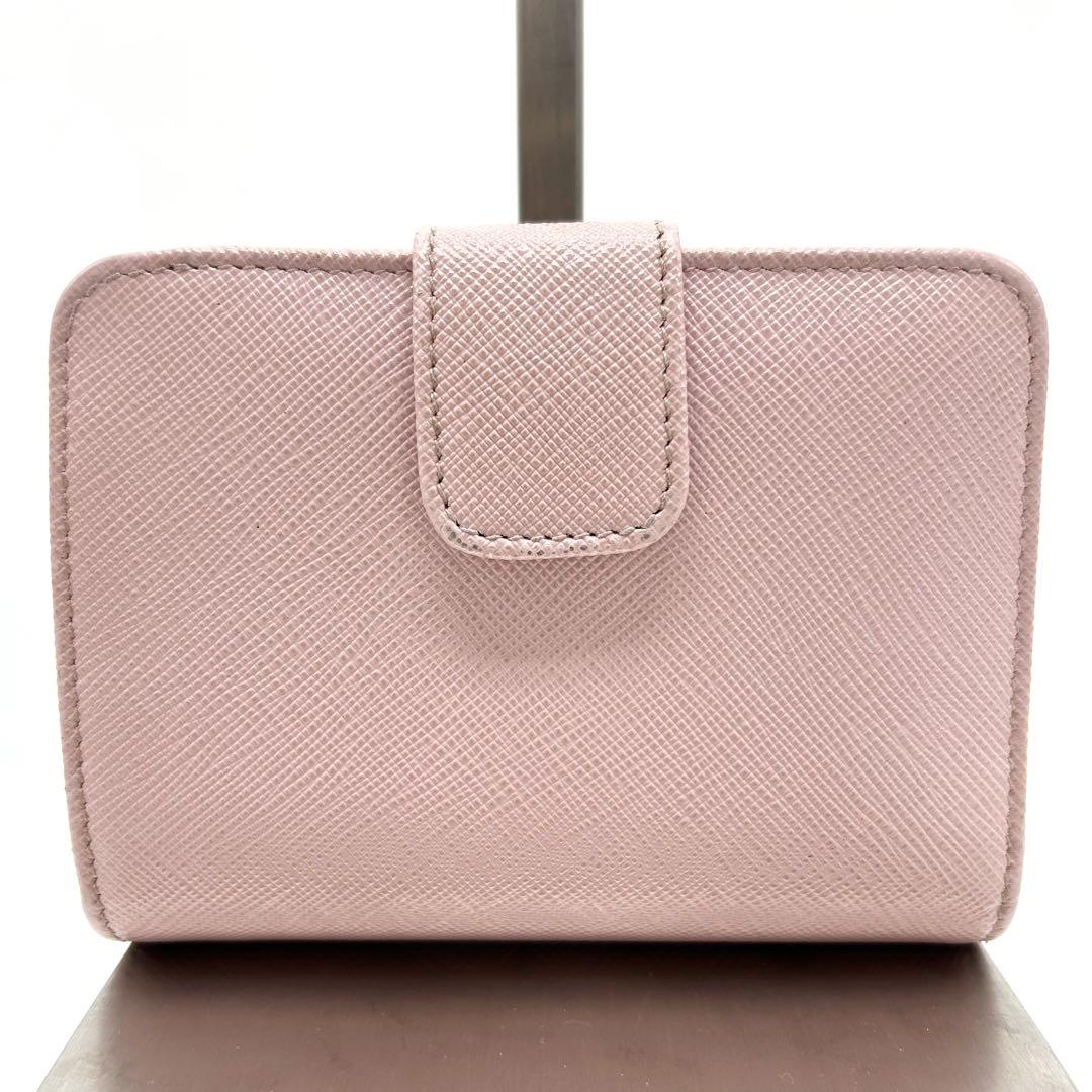 ICチップ 美品 プラダ 二つ折り財布 三角プレート サフィアーノ レディース