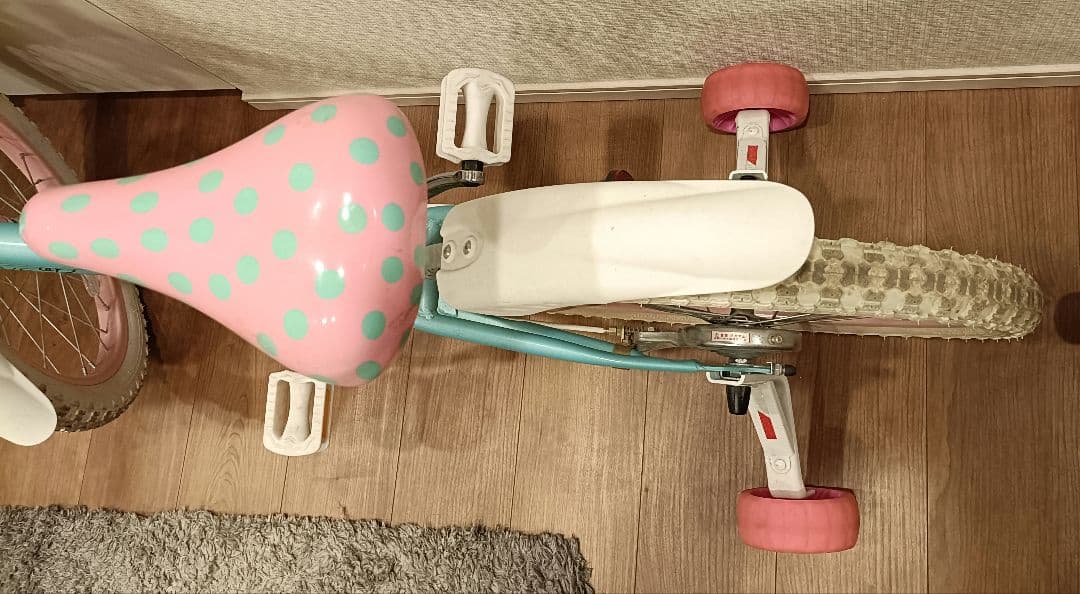 子供用自転車 水色 ピンクドット 引渡し限定