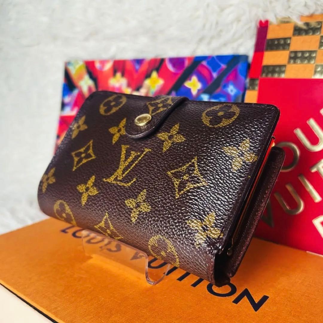 良品　LOUIS VUITTON モノグラム 二つ折り財布 がま口 茶色
