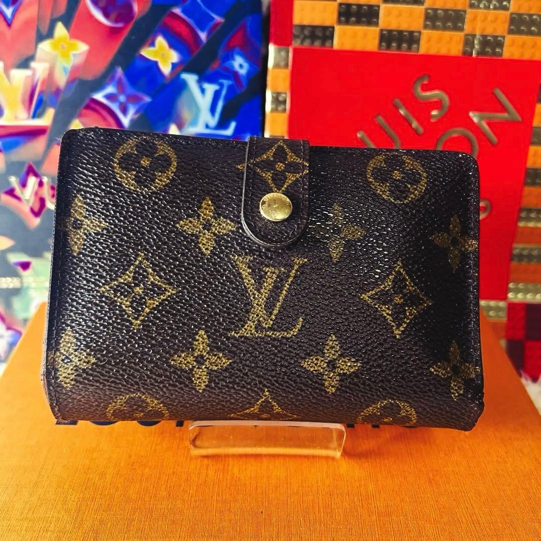 良品　LOUIS VUITTON モノグラム 二つ折り財布 がま口 茶色