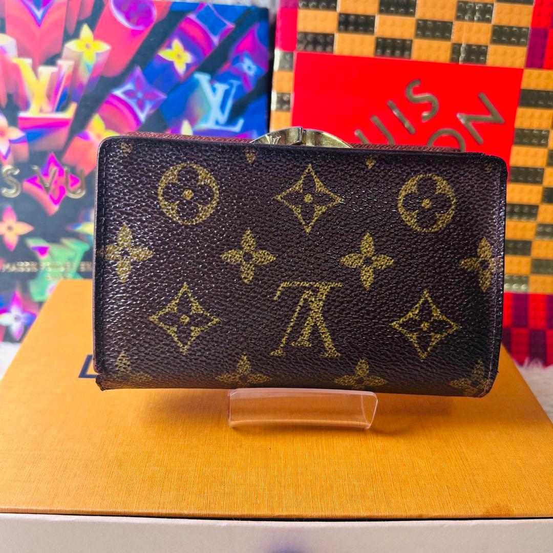 良品　LOUIS VUITTON モノグラム 二つ折り財布 がま口 茶色