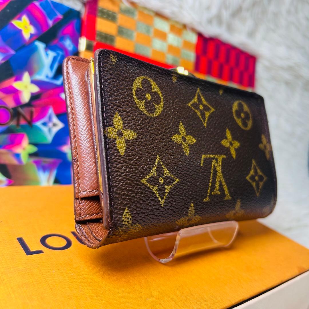 良品　LOUIS VUITTON モノグラム 二つ折り財布 がま口 茶色