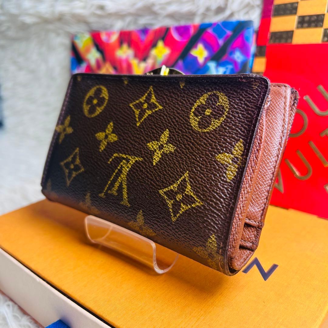 良品　LOUIS VUITTON モノグラム 二つ折り財布 がま口 茶色