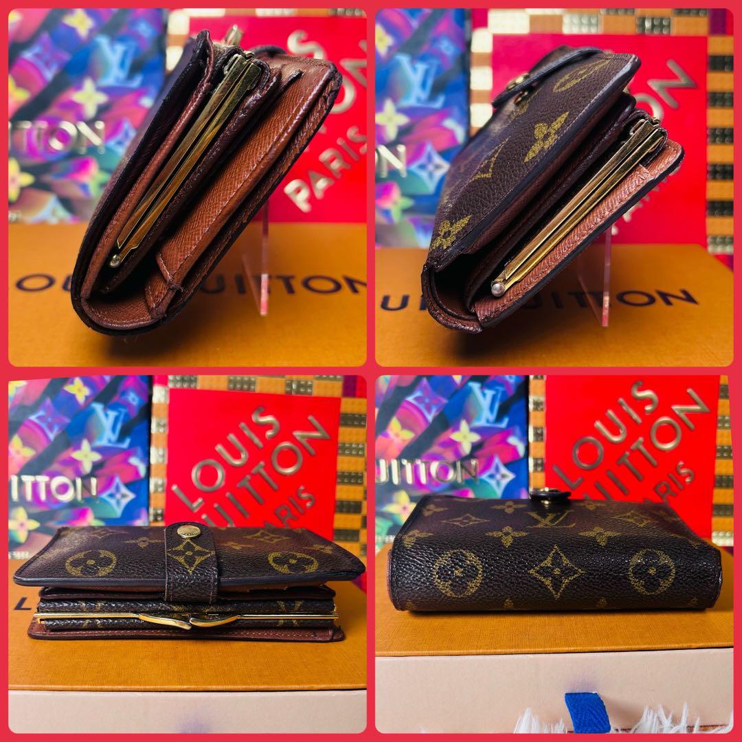 良品　LOUIS VUITTON モノグラム 二つ折り財布 がま口 茶色