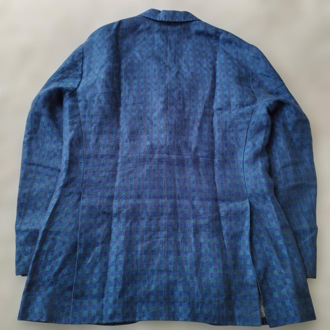 希少美品✨エトロ テーラード 総ペイズリー ブルー リネン100% L