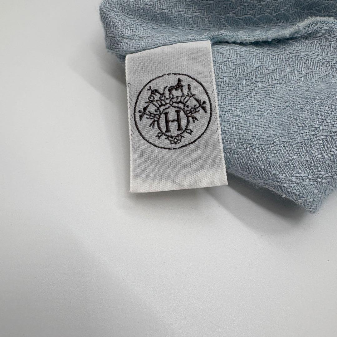 【希少】エルメス ニューリブリス 大判ストール カシミアシルク 水色 タグあり
