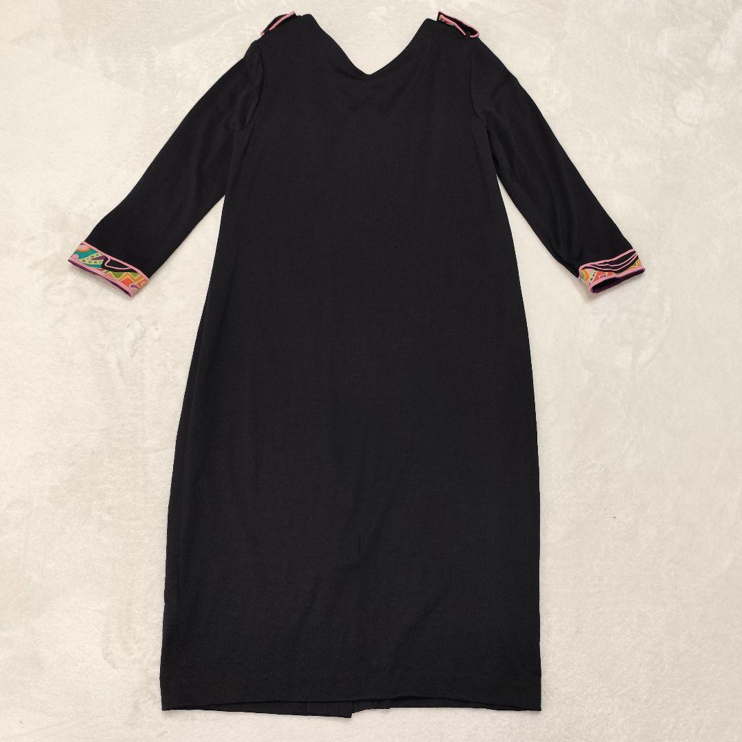 LEONARD FASHION 花柄 7分袖ワンピース ブラック マルチカラー2