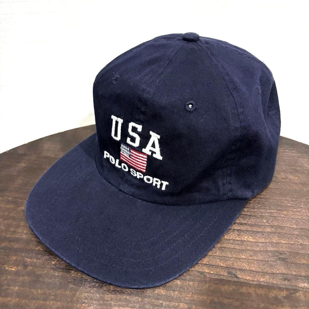 美品 90s 台湾製 紺 POLO SPORT ポロスポーツ キャップ ネイビー