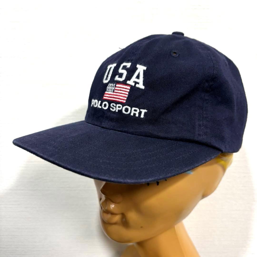 美品 90s 台湾製 紺 POLO SPORT ポロスポーツ キャップ ネイビー