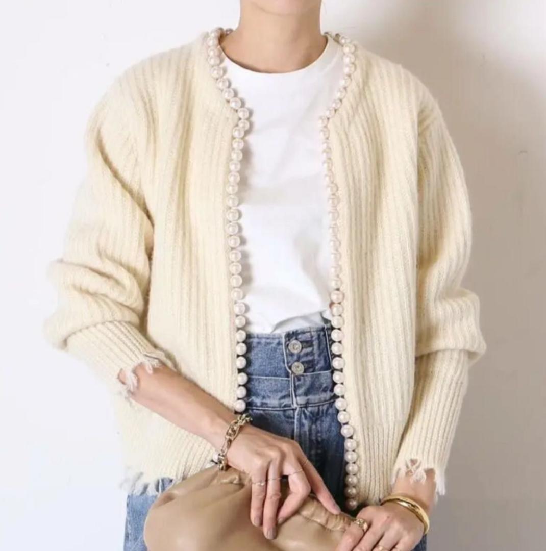 新品同様　93,500円　MADISONBLUE　パールカーディガン アイボリー