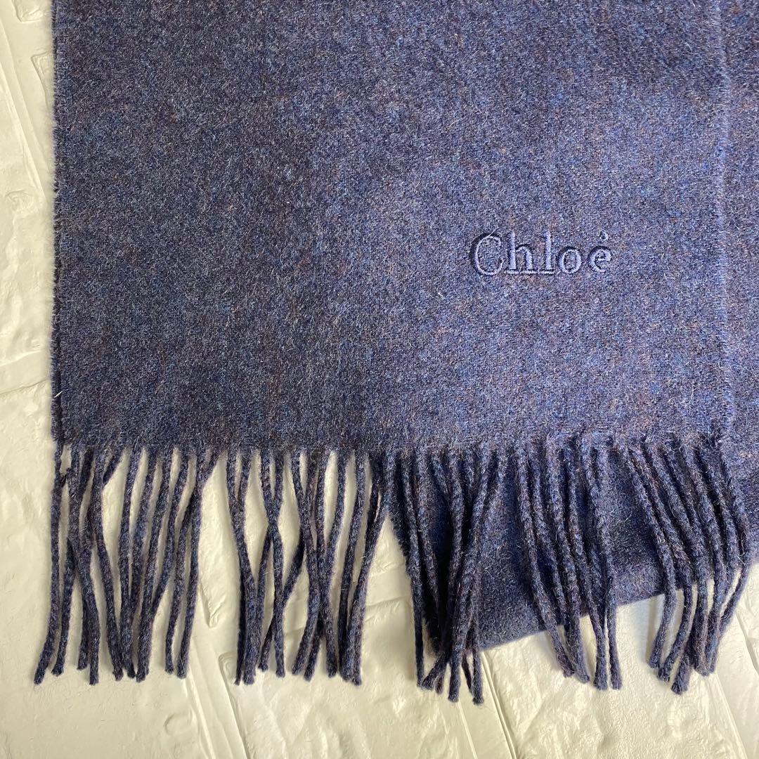 Chloe クロエ　マフラー　ストール　カシミヤ100% ネイビー　ロゴ