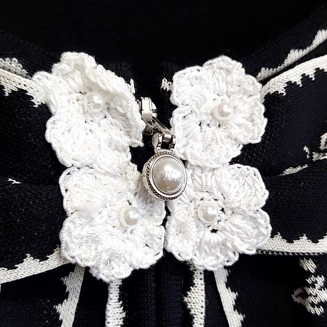 極美品 2023SS M'S GRACY お花リボン付きジップアップニット