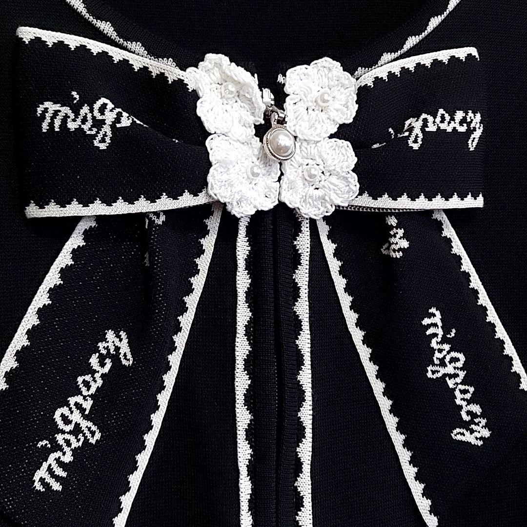 極美品 2023SS M'S GRACY お花リボン付きジップアップニット