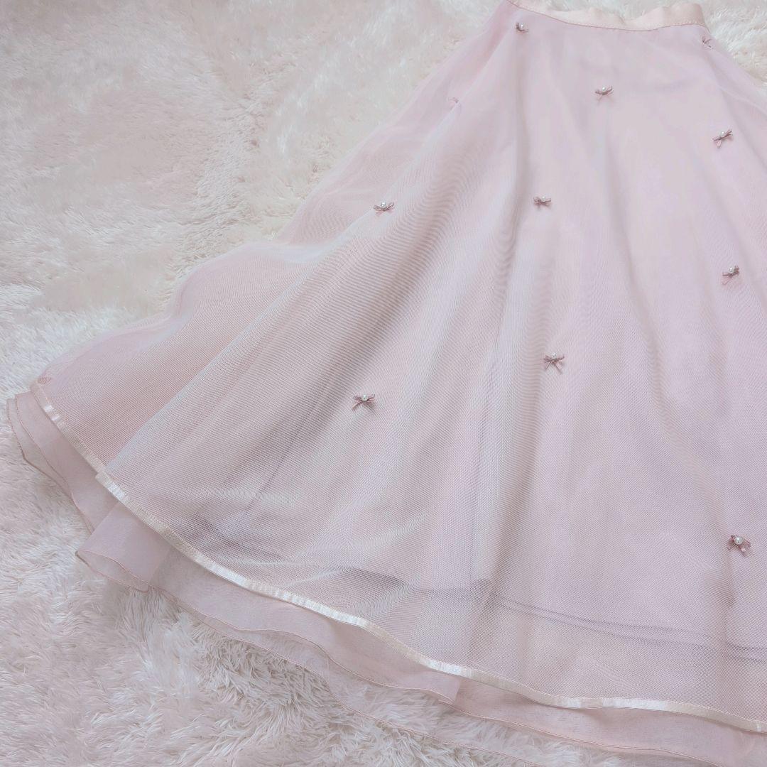 ✨人気✨CELFORD リボンパールチュールスカート　ピンク セルフォード S