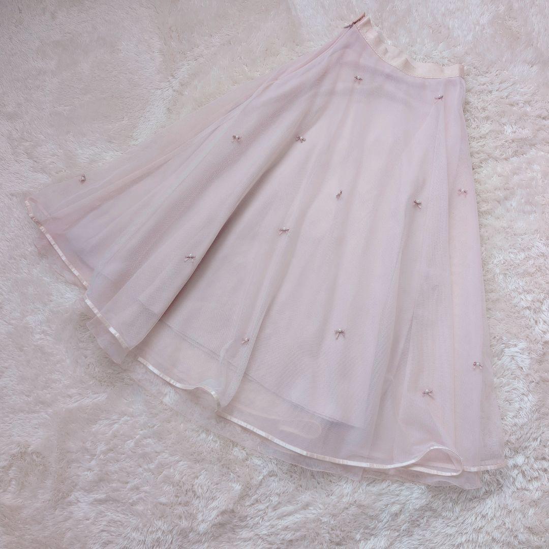 ✨人気✨CELFORD リボンパールチュールスカート　ピンク セルフォード S