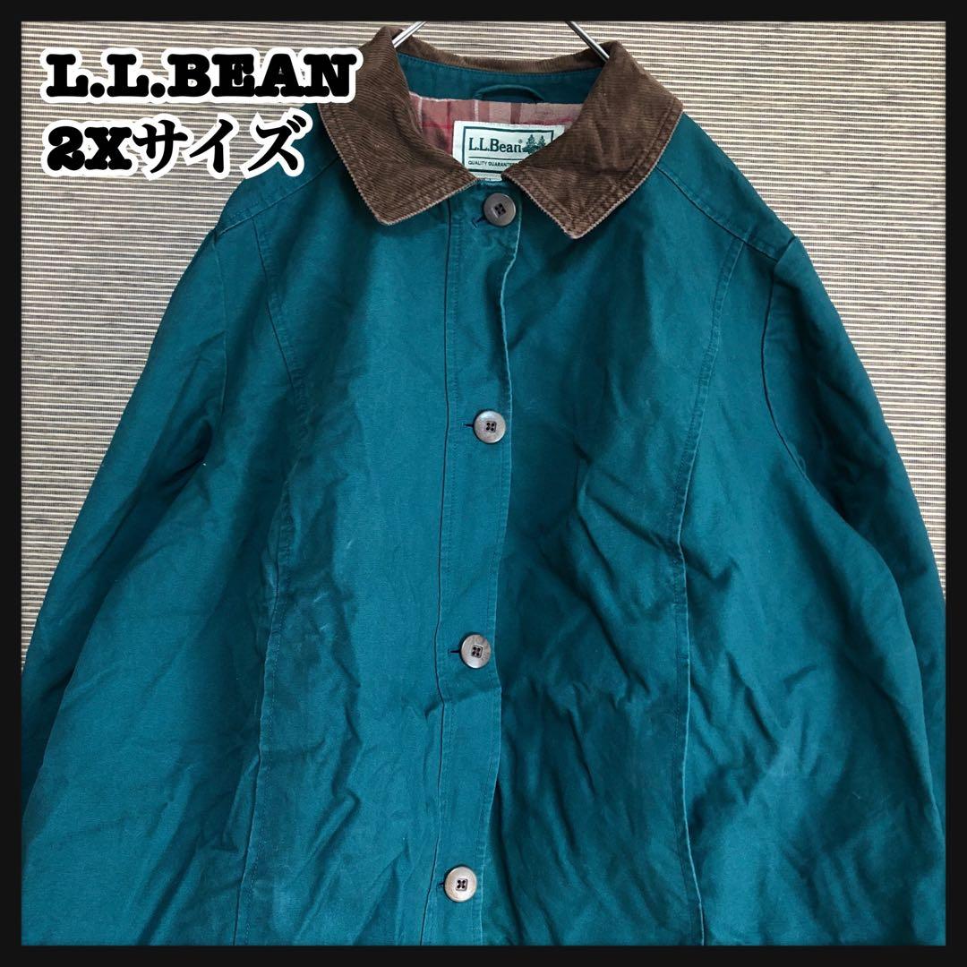 【エルエルビーン】カバーオール　モスグリーン　コーデュロイ　チェック柄　77