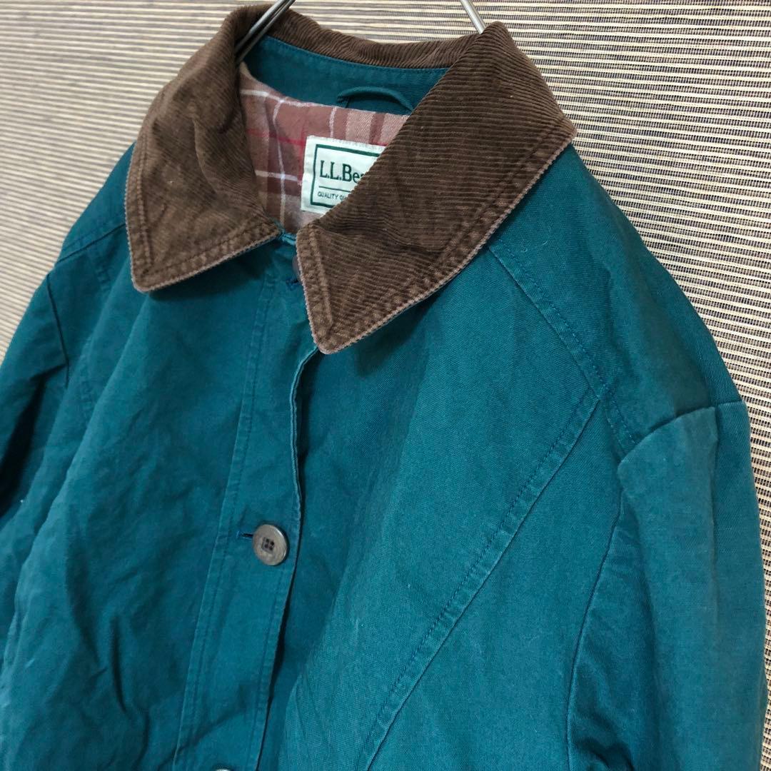 【エルエルビーン】カバーオール　モスグリーン　コーデュロイ　チェック柄　77