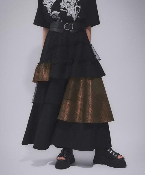 【美品】HARE　アートジャガードキリカエフレアスカート　オレンジ