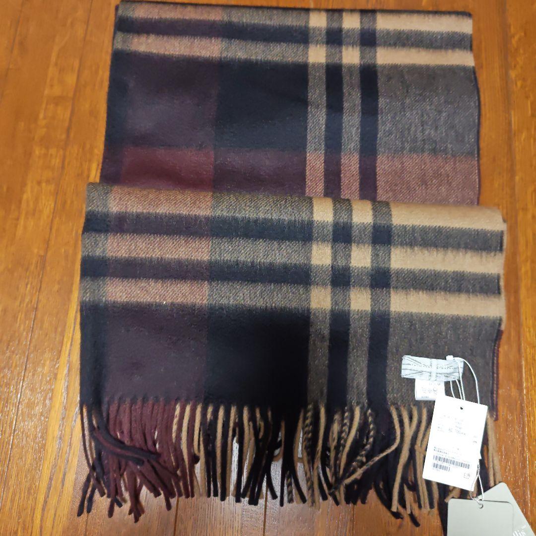 新品タグ付きJoshua Ellis ベージュ チェック柄カシミヤ ストール