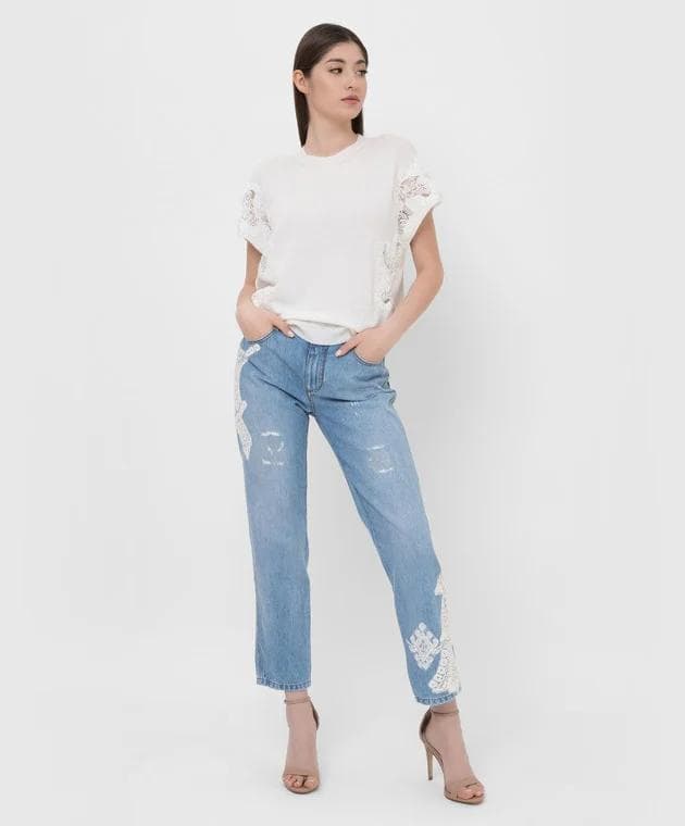 【美品】ERMANNO SCERVINO デニム レース装飾 ダメージ加工