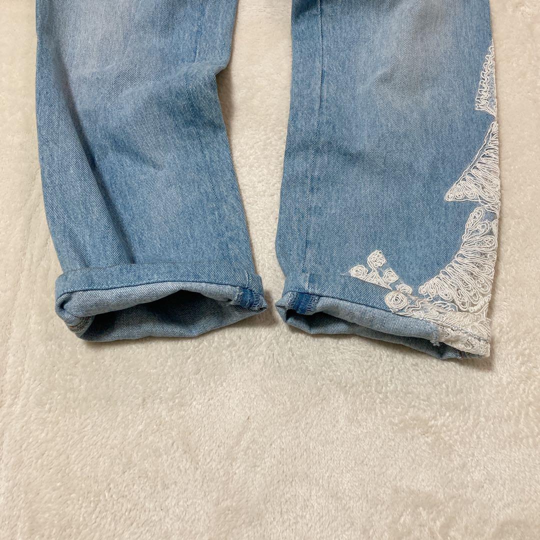 【美品】ERMANNO SCERVINO デニム レース装飾 ダメージ加工