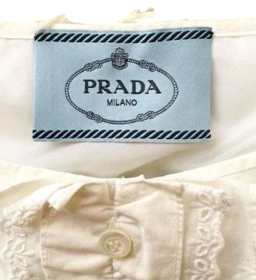 【PRADA】プラダ ノースリーブ シャツワンピース 40 ホワイト フリル