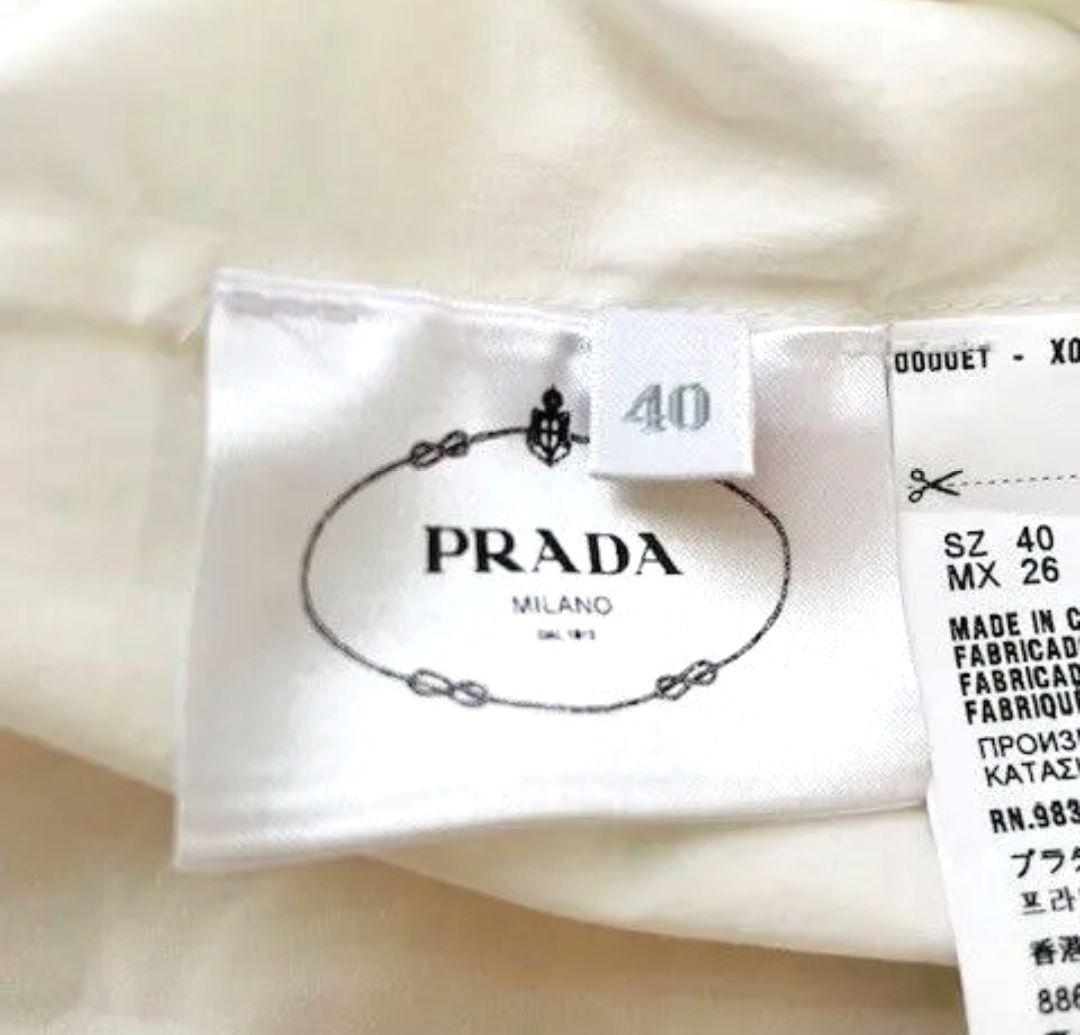 【PRADA】プラダ ノースリーブ シャツワンピース 40 ホワイト フリル
