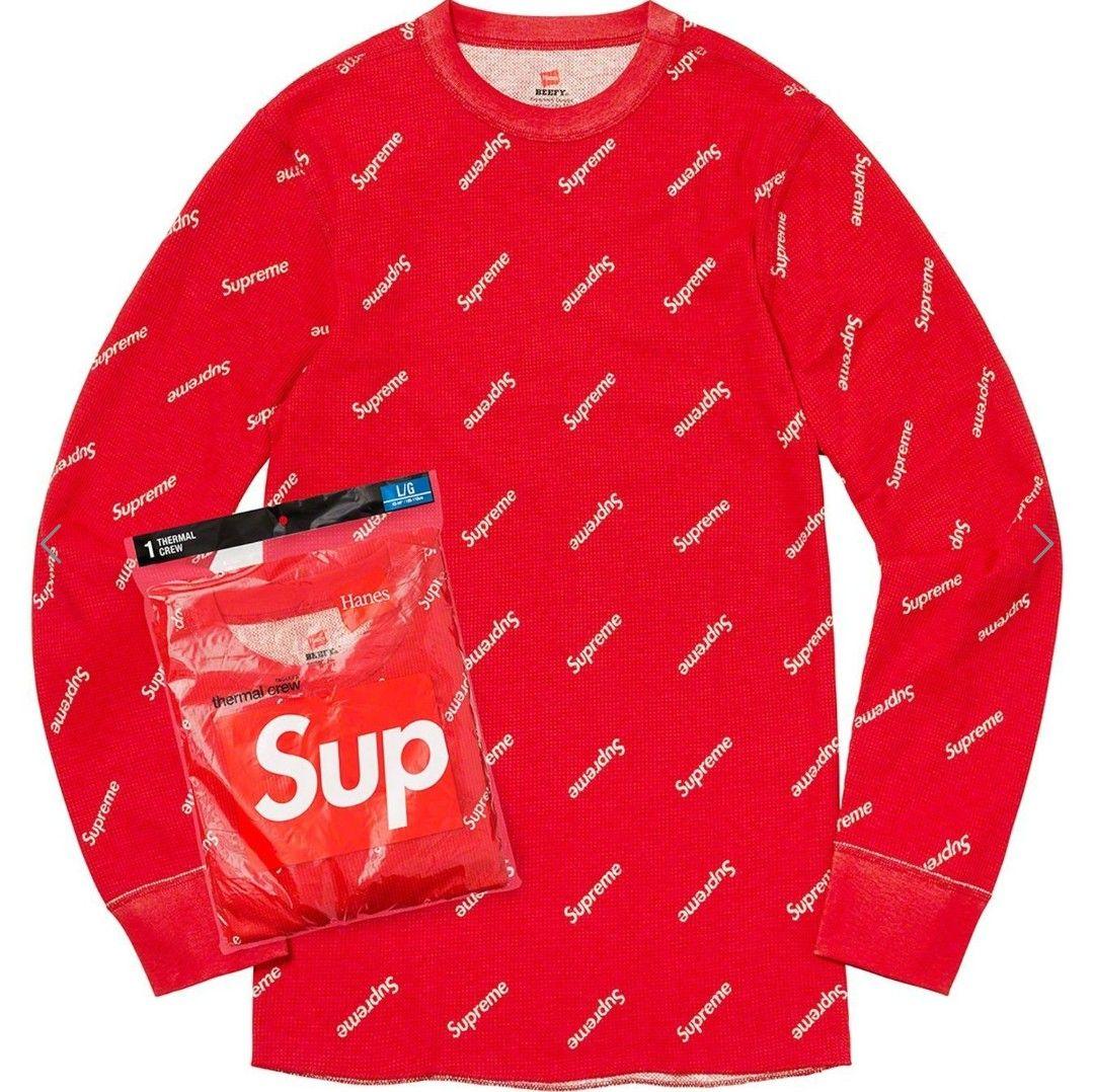 Supreme Hanes Thermal Crew Red S 未使用