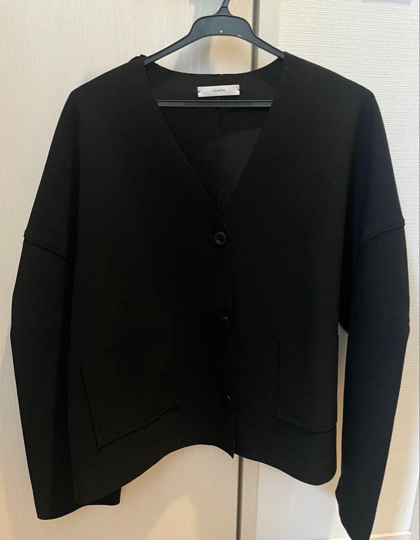 YONFA クーコーVネックルーズカーディガン (black)