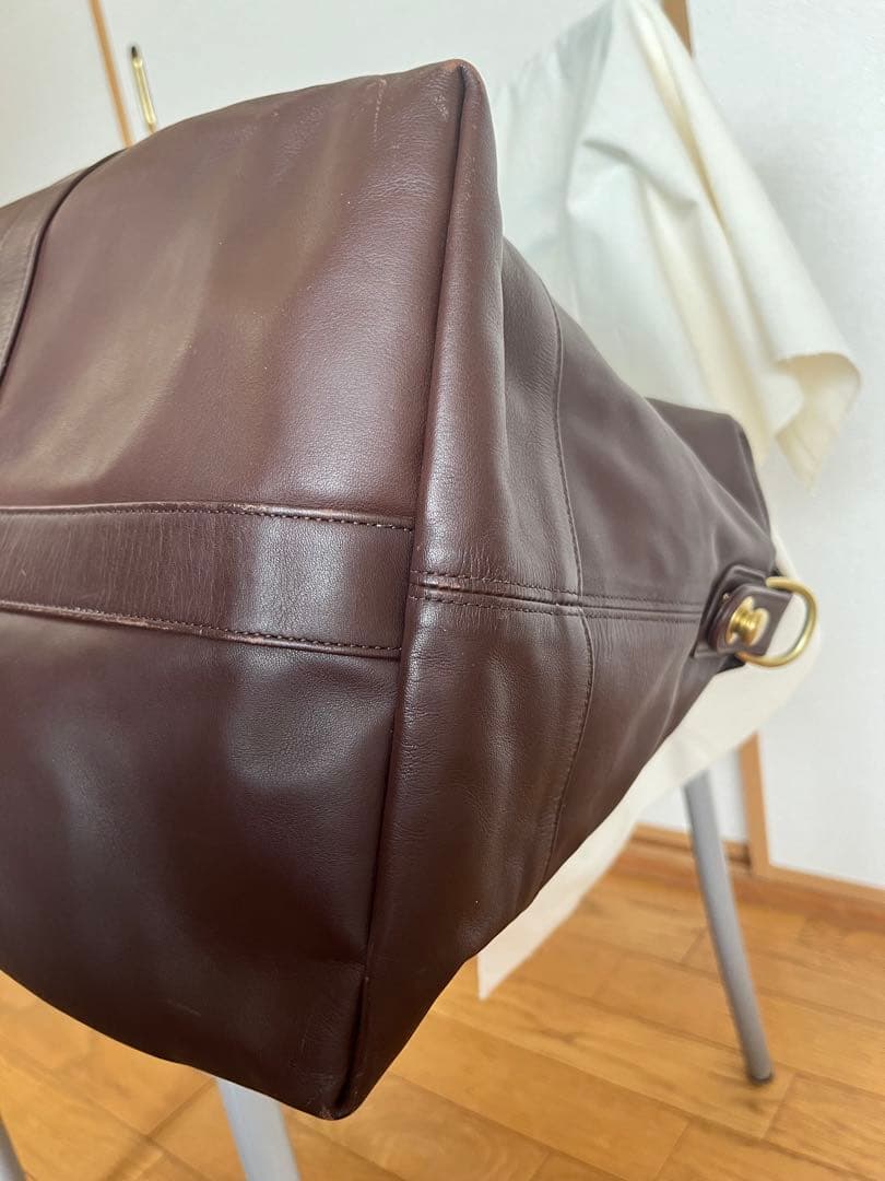 COACH コーチ　ブラウン　レザーボストンバッグ　ショルダーベルト付き